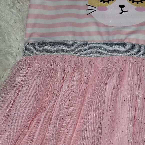 YOUNG HEARTS PINK AND WHITE STRIPED CAT TULLE DRESS WITH PANTIES, SIZE 18 MONTHS - Picture 4 of 9
